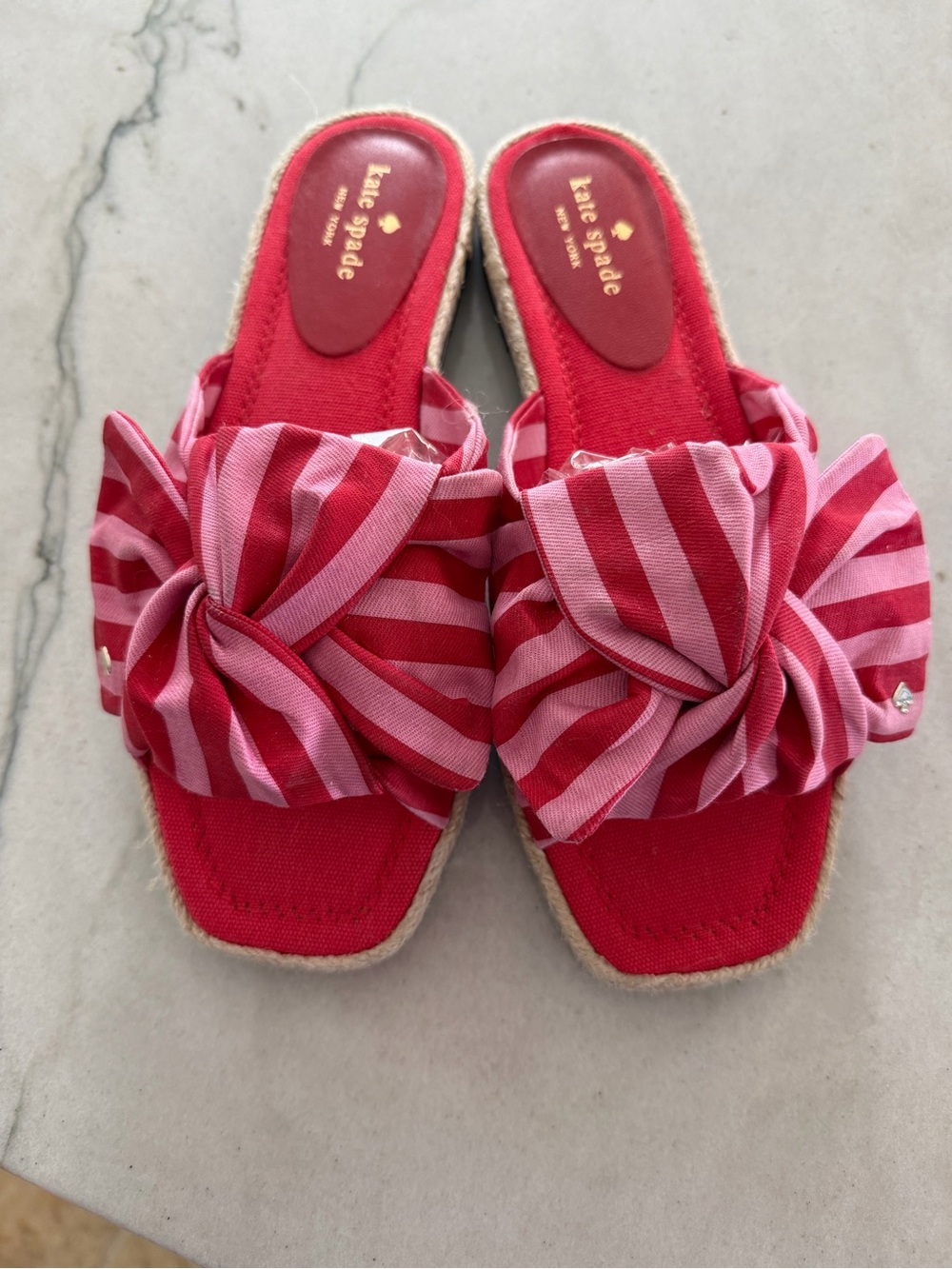 kate spade Pink and Red Striped Bow Espadrille Sandals Size 9 NWOT